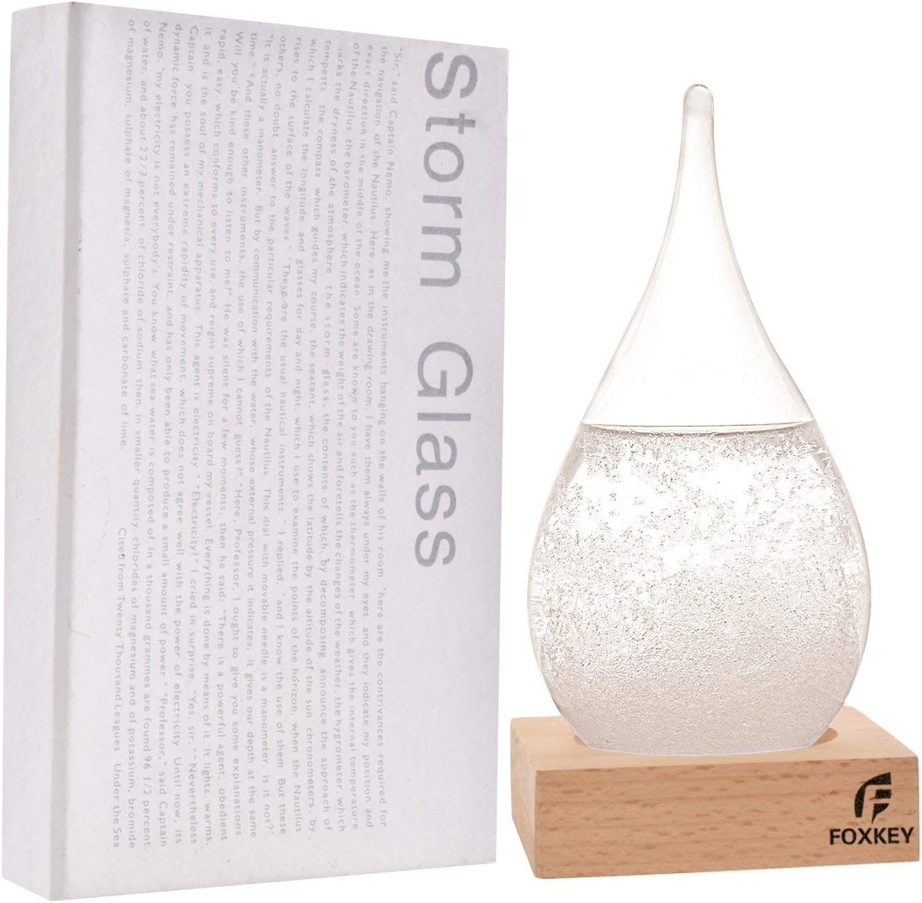 GGPOWER Storm Glass Weather Barometer Forecast - Creative Crystal Glass Desktop Projection Technology Weather Station, Pure Wood Base, High-end Home and Office Decoration (Small)