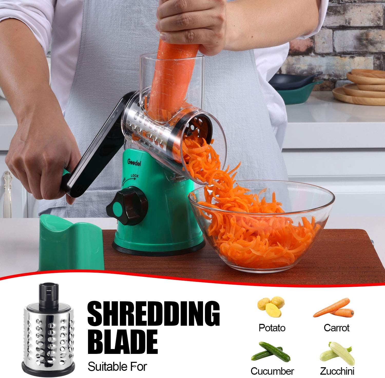 Rotary Cheese Grater, Vegetable Slicer with Three Drum Blades - Image 5