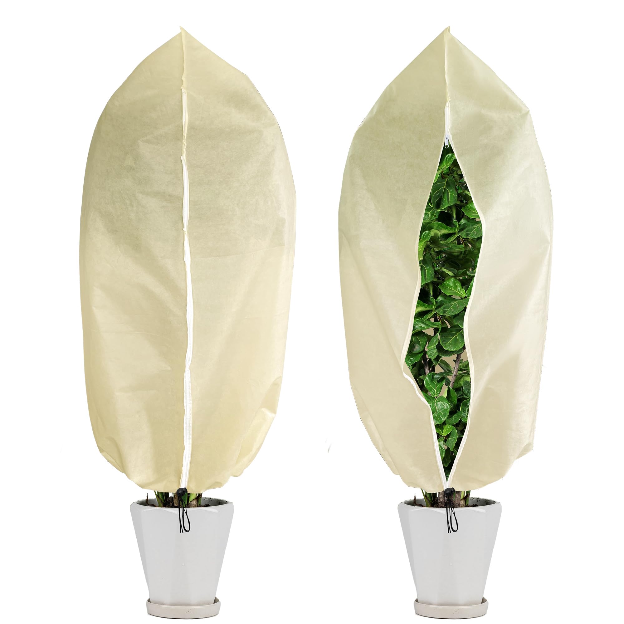 GIONAR 2 PCS Winter Plant Covers Freeze Protection - 160x100CM Garden Fleece Bags Sacks - Rip Resistant Garden Frost Cloth Blanket Fleece Jacket with Zipper Drawstring for Plants