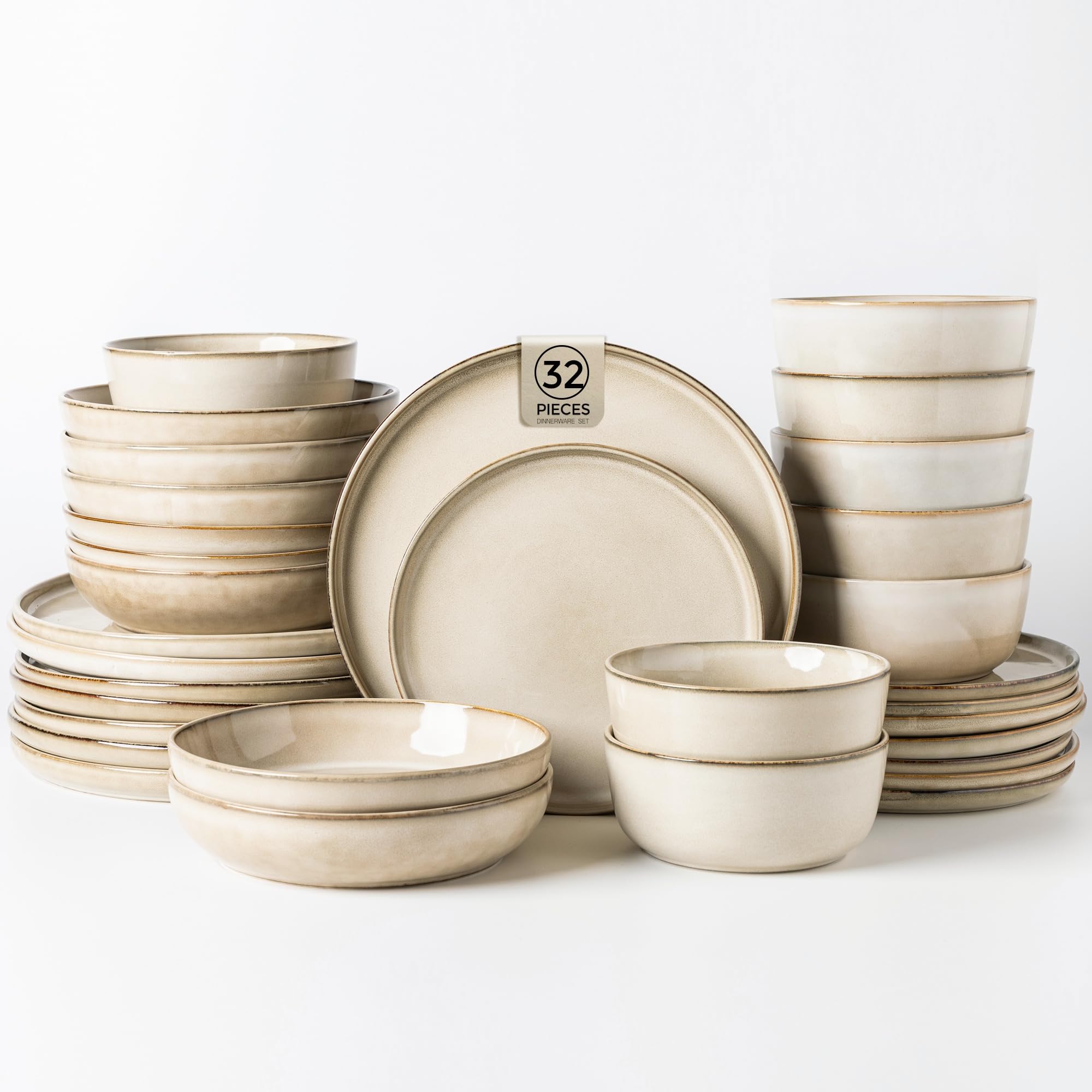 Photo 1 of *** missing some dishes*** GBHOME 32 Pieces Double Bowls Ceramic Dinnerware Sets for 8, Stoneware Plates and Bowls Set with Reactive Glaze, Scratch Resistant Stoneware Dishes Set, Dishwasher & Microwave Safe
