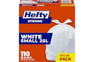 Hefty™ Garbage Bags, Strong Small 25 Litres White Kitchen, Easyflaps™, Value Pack 110 Bags