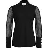 Mambabacosp Black Long Sheer Sleeve Church Shirt Clergy Tab Insert Collar Priestess Shirt