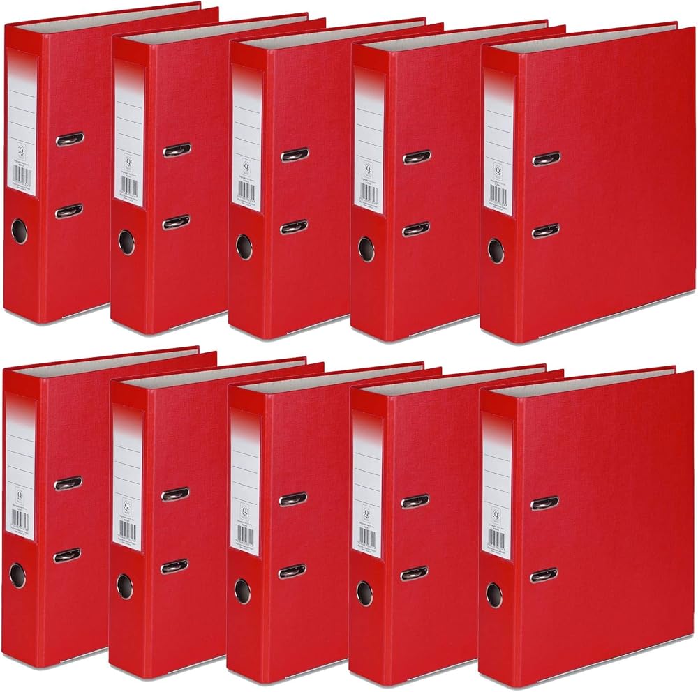 Office Centre 10 x Red A4 Lever Arch Files 75mm Spine Premium Binder Bar