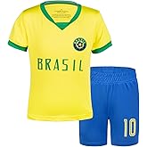 BDONDON Kids Brazil Soccer Jersey Kit for Toddlers - Vibrant Color Brasil Soccer Outfits for Boys & Girls (BD-BZ, 4T)