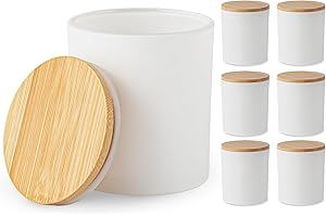 Craft & Venture Candle Jars for Making Candles - 6 pack, 10oz Glass Jar with Bamboo Lids, Matte White, Empty Candle Containers - Candle Vessels for Bulk Candle Making Supplies. (Cylinder)