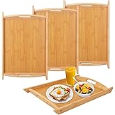 Geytetqi 4 Pack 17.3 Inch Large Bamboo Serving Tray with Handle, Decorative Bamboo Breakfast Tray for Breakfast, Kitchen, Outdoor Picnic, Snack (17.3 x 12 x 1.2 Inch)