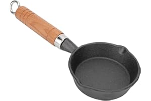 Cast Iron Skillet, 3.9inch Small Frying Pan Mini Egg Frying Pan with Wood Handle Flat Bottomed Pancake Pan Mini Egg Omelet Pa