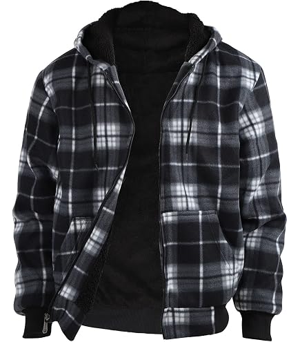 Amazon.com: Winter Plaid Flannel Jacket for Men Sherpa Lined Zip