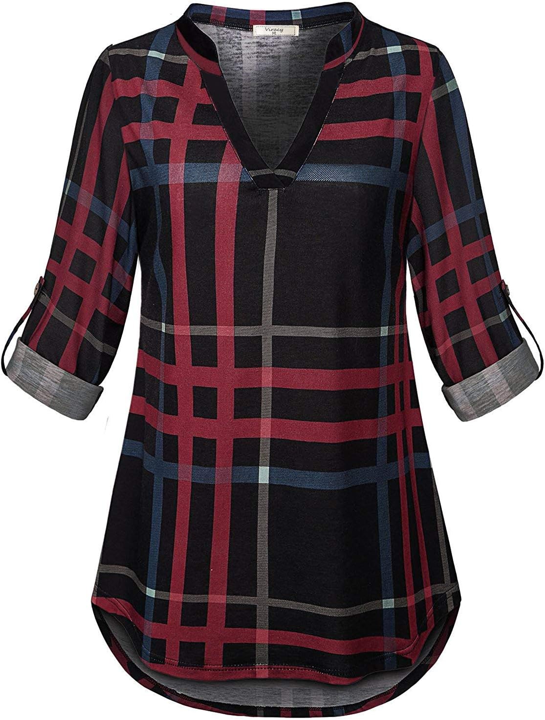 Viracy Womens Cuffed Long Sleeve V Neck Tunic Top (XX-Large, 08-Black2)