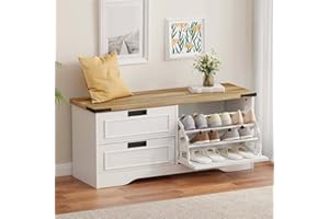 FATORRI Shoe Storage Bench with Flip Drawer, Wooden Entryway Shoe Cabinet for Hallway, Living Room Entry Way Bench (Rustic Oa