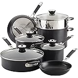 Anolon Smart Stack Hard Anodized Nonstick Cookware, 11 Piece Set, Black