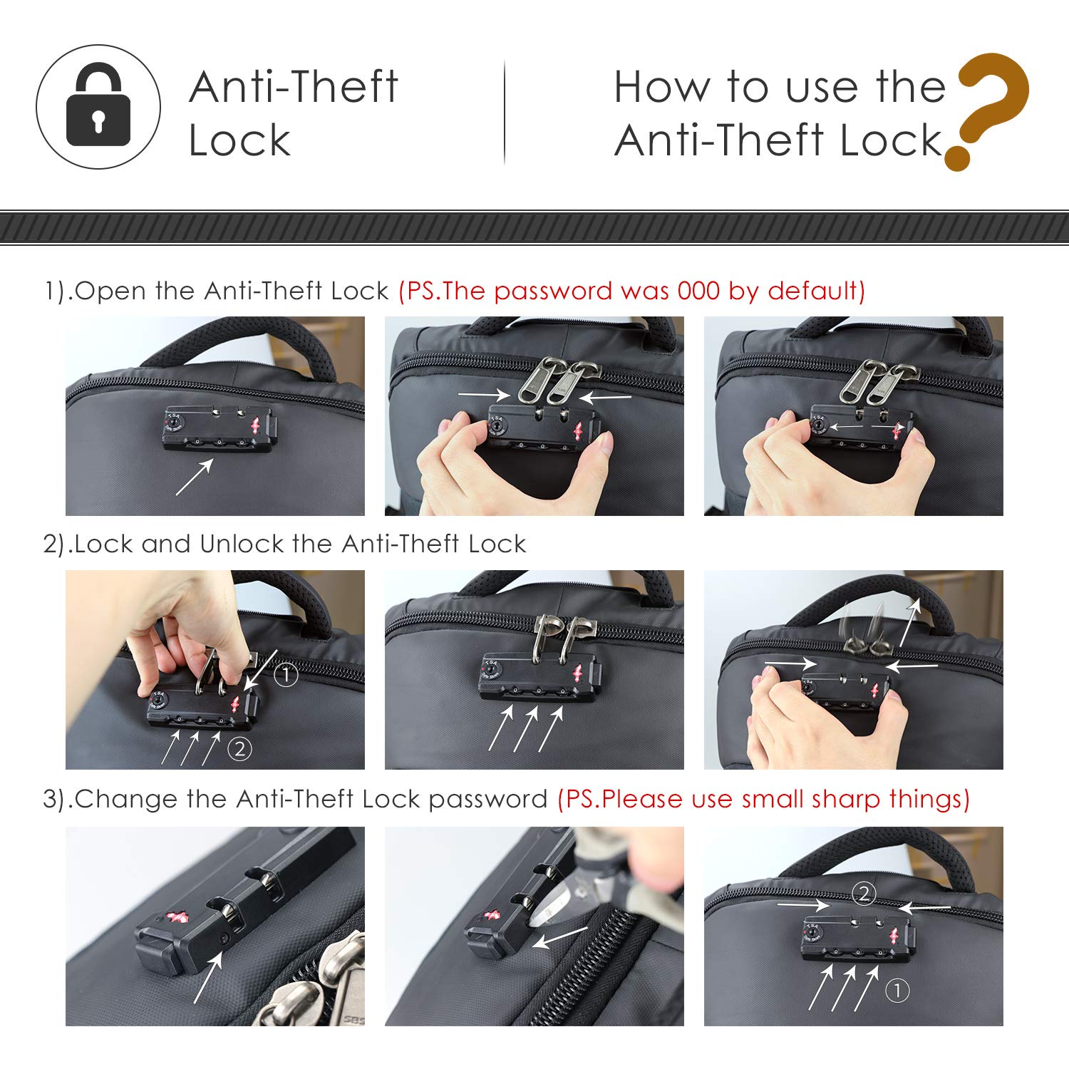 Qomolangmall Sac à Dos antivol Sac à Dos Ordinateur Portable 15.6pouces Sac Etanche imperméable Sac Recharge USB Sac à Dos pc