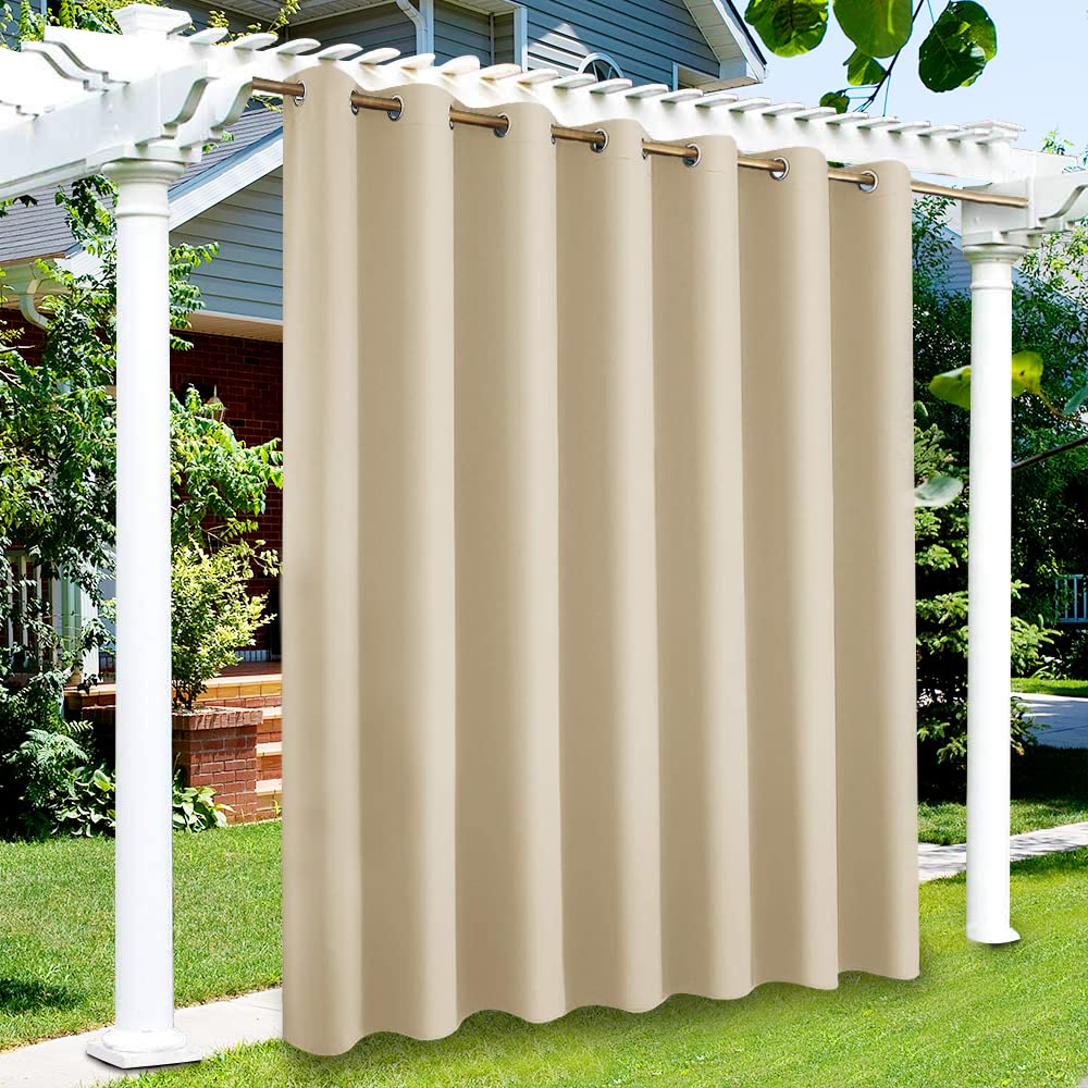 Topchances Waterproof Outdoor Curtains, Garden Patio Gazebo Sunscreen Blackout Curtains, Windproof Thermal Insulated Grommet Curtains for Porch Cabana Pergola 2 Panels