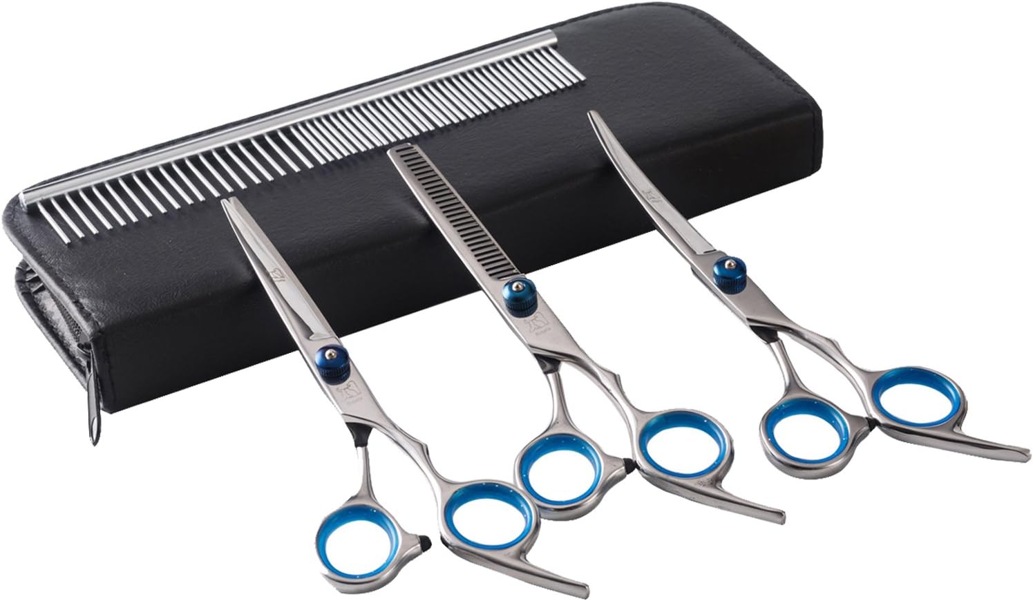 Bojafa Professional Dog Grooming Shears Scissors Set - Stainless Steel Curved Cutting Thinning Grooming Scissors Shears for Dogs Cats Hair Trimming