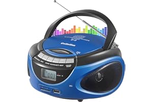 Gelielim Portable Boombox CD Player, Top Loading CD Players for Home with Bluetooth, AM FM Stereo Radio, Support USB, SD, MMC Drive, LCD Display, Headphone Jack, AC/DC Powered, Gift for Elderly-Blue