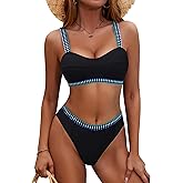 Blooming Jelly Women Cheeky Bikini Sets High Waisted Push Up Color Block Swimsuits Sporty High Cut Sexy Bathing Suit