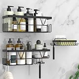 KEGII Shower Caddy 3 Pack No Drilling Adhesive Shelf with Hooks Black