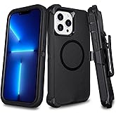 Crevicecase for iPhone 13 Pro Max Case with Belt Clip Holster, [Compatible with MagSafe] Heavy Duty Military Grade Drop Protection, 3-Layer Rugged Shockproof for iPhone 13 Max Case, 6.7" (Black)