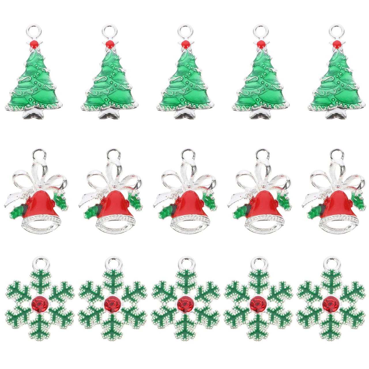 SUPVOX 15 Pcs Christmas Charms for Jewelry Making, Alloy DIY Craft Pendants with Tree, Snowflake & Bow Bell, for Bracelet,Necklace and Ornament Crafting