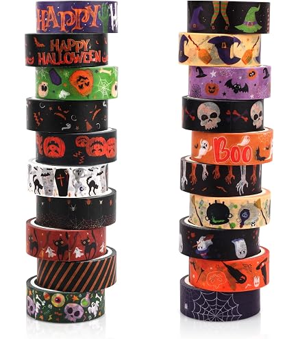 Whaline 12 Rolls Fall Washi Tape Autumn Pumpkin Plaid Truck Washi Tape Cyan Orange