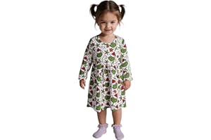 YUEJO Kids Girls Long Sleeve Cartoon Casual Winter Monster Dress Green Winter Party Dress