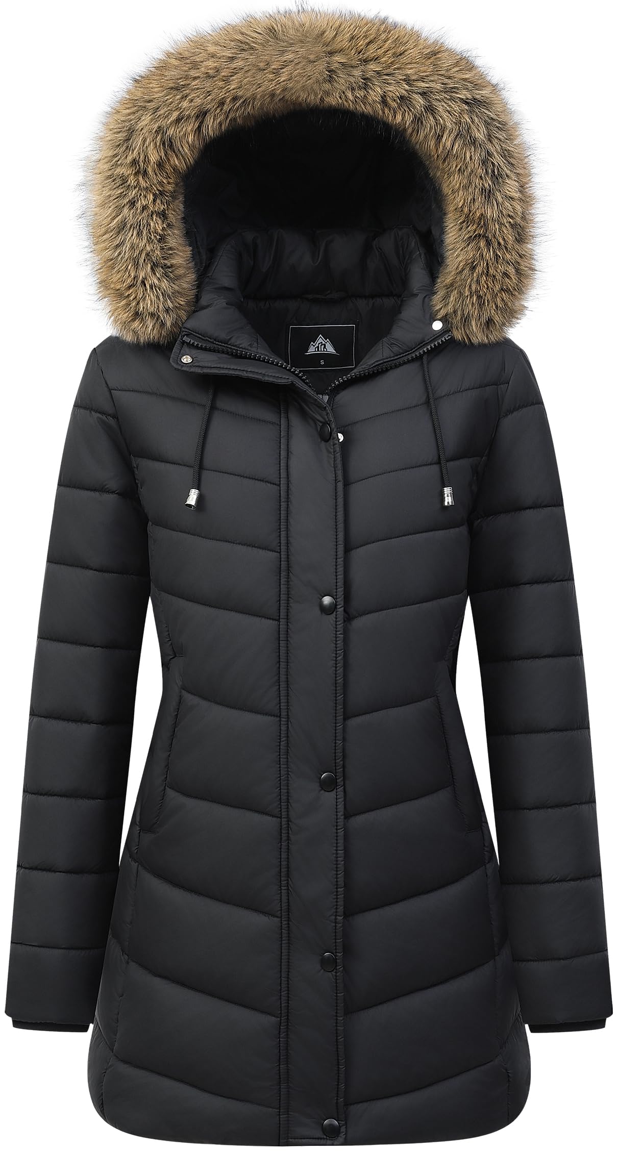 Women's Long Winter Puffer Coat Warm Thicken Fleece Lined Down Jacket Waterproof Detachable Hooded Parka Image