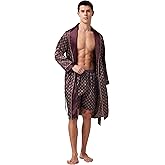 Tony & Candice Men's Satin Robe Lightweight Long Sleeve Silk Kimono Bathrobe with Shorts Set Sleepwear