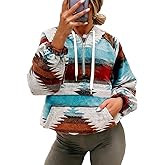 COWOKA Women's Aztec Print Pattern Western Ethnic Half Zip Long Sleeve Pullover Hoodie Sweatshirt