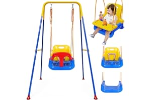 TOREVSIOR Upgraded Toddler Swing with Tray, Baby Swing Outdoor with Detachable Design, Safety Belt, Foldable Frame for Outdoor & Indoor Use