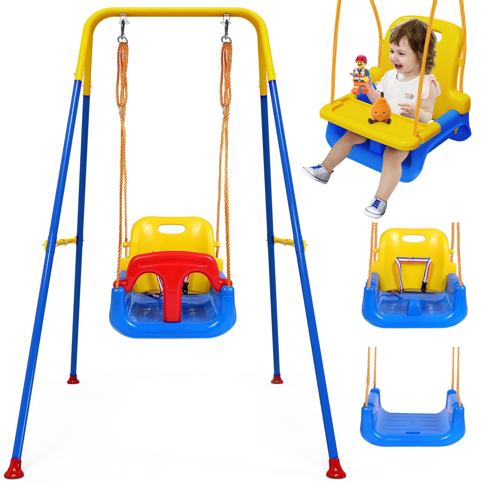 Photo 1 of ****Missing hardware****Upgraded Toddler Swing with Tray, Baby Swing Outdoor with Detachable Design, Safety Belt, Foldable Frame for Outdoor & Indoor Use