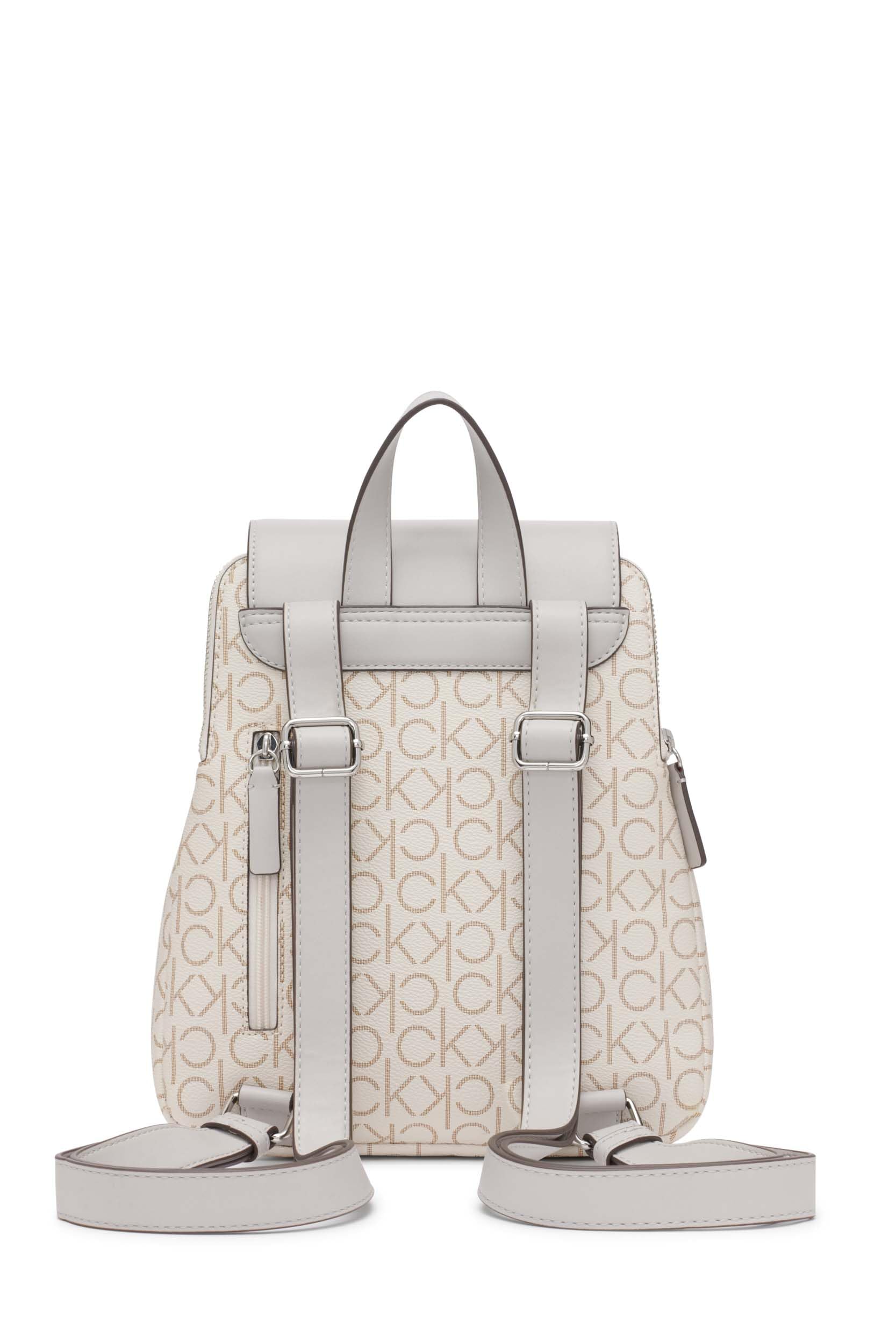 Calvin Klein Reyna Signature Key Item Flap Backpack, Vanilla/Khaki/Dove, One Size
