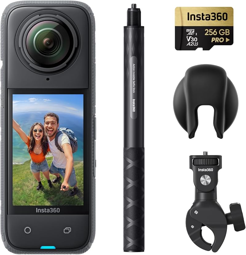 Insta360 X4 Motorcycle Bundle 8K 360 Camera 135 Min Battery 256GB Card