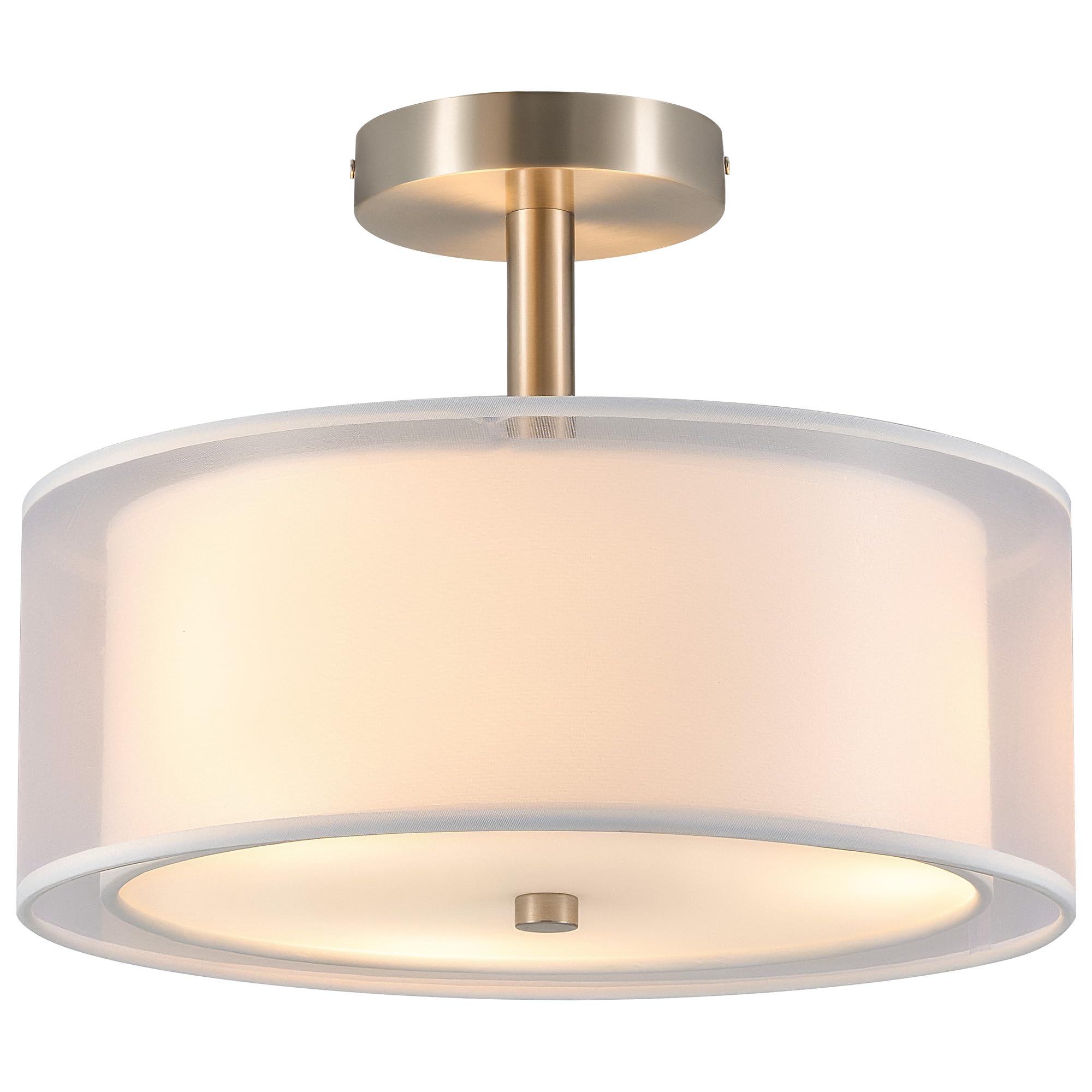Photo 1 of VONLUCE Semi Flush Mount Ceiling Light, 13'' Ceiling Light Fixture with 2-Layer Fabric Shade, 3-Light Modern Drum Light Fixture for Bedroom Living Room Entryway Hallway, White Shade & Nickel Finish