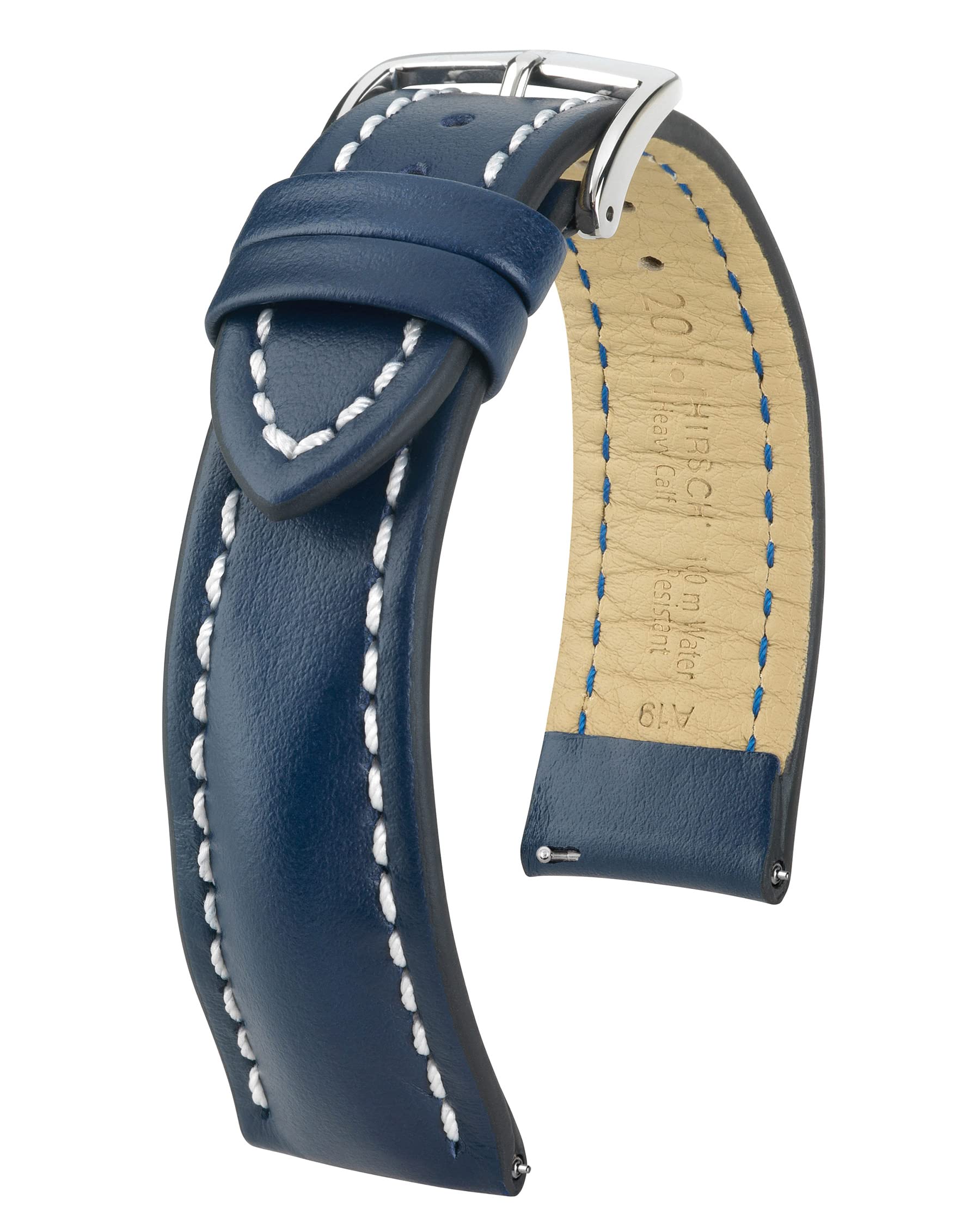 HIRSCH Heavy Calf Men's Watch Strap Blue Calf Leather Watch Strap Size 20 mm/Clasp 18 mm