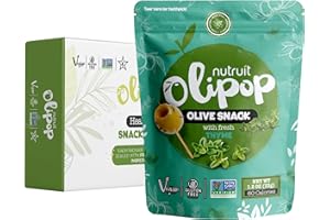 Nutruit Olives Snacks - Pitted Olives with Fresh Thyme - Fresh Aegean Green Olives - Vegan, Non-GMO, Gluten Free, Kosher, Paleo, Sugar Free - Comes with Wooden Stick - 1.2oz (20-Pack)