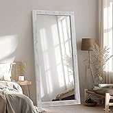 MELOMOIR Rustic Farmhouse Full Length Mirror, 71"x32" Large Floor Wood Frame, Free Standing Leaning Hanging, Full Body for Bedroom Living Room Cloakroom, Weathering White
