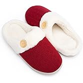 Chantomoo Womens Slipper Warm Comfy Memory Foam House Slippers Knitted Shoes Faux Fur Lined Anti-Skid Rubber Sole Bedroom Cozy Indoor Outdoor Slippers