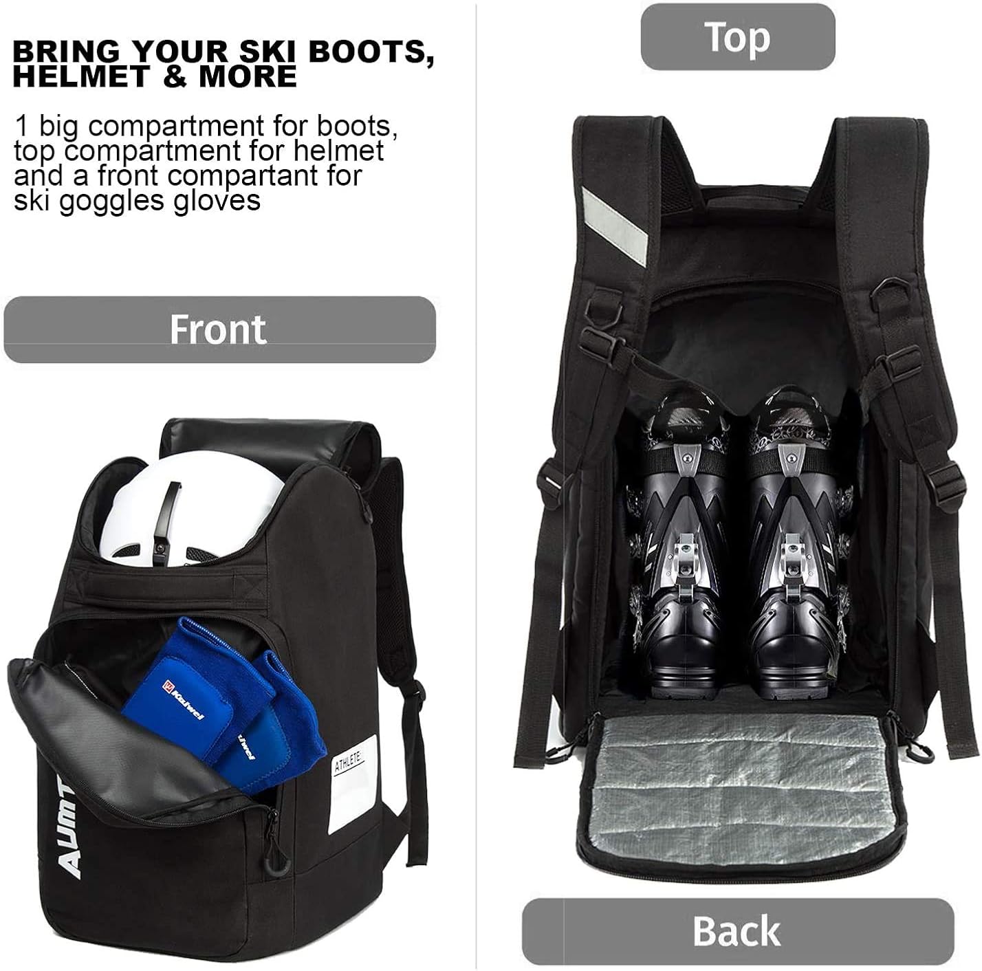 AUMTISC Ski Boot Backpack Boot Bag Ski Backpack for Boots Helmet Boot Helmet Goggles Gloves Ski Equipment - Image 4