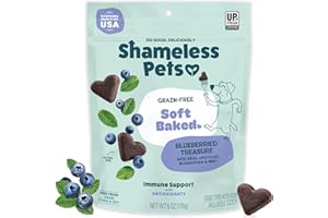 Shameless Pets Soft-Baked Dog Treats, Blueberried Treasure - Natural & Healthy Dog Chews with Mint for Immune Support - Made in USA, Free from Grain, Corn & Soy - 1-Pack
