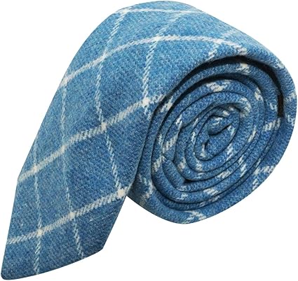 King & Priory Karierte Krawatte in Azurblau aus gewebtem Stoff im