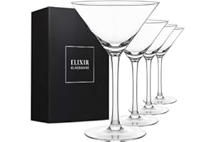 ELIXIR GLASSWARE Martini Glasses Set of 4 - Hand Blown Crystal Martini Glasses with Stem - Elegant Cocktail Glasses for Bar, Martini, Cosmopolitan, Manhattan, Gimlet, Pisco Sour 9oz, Clear…
