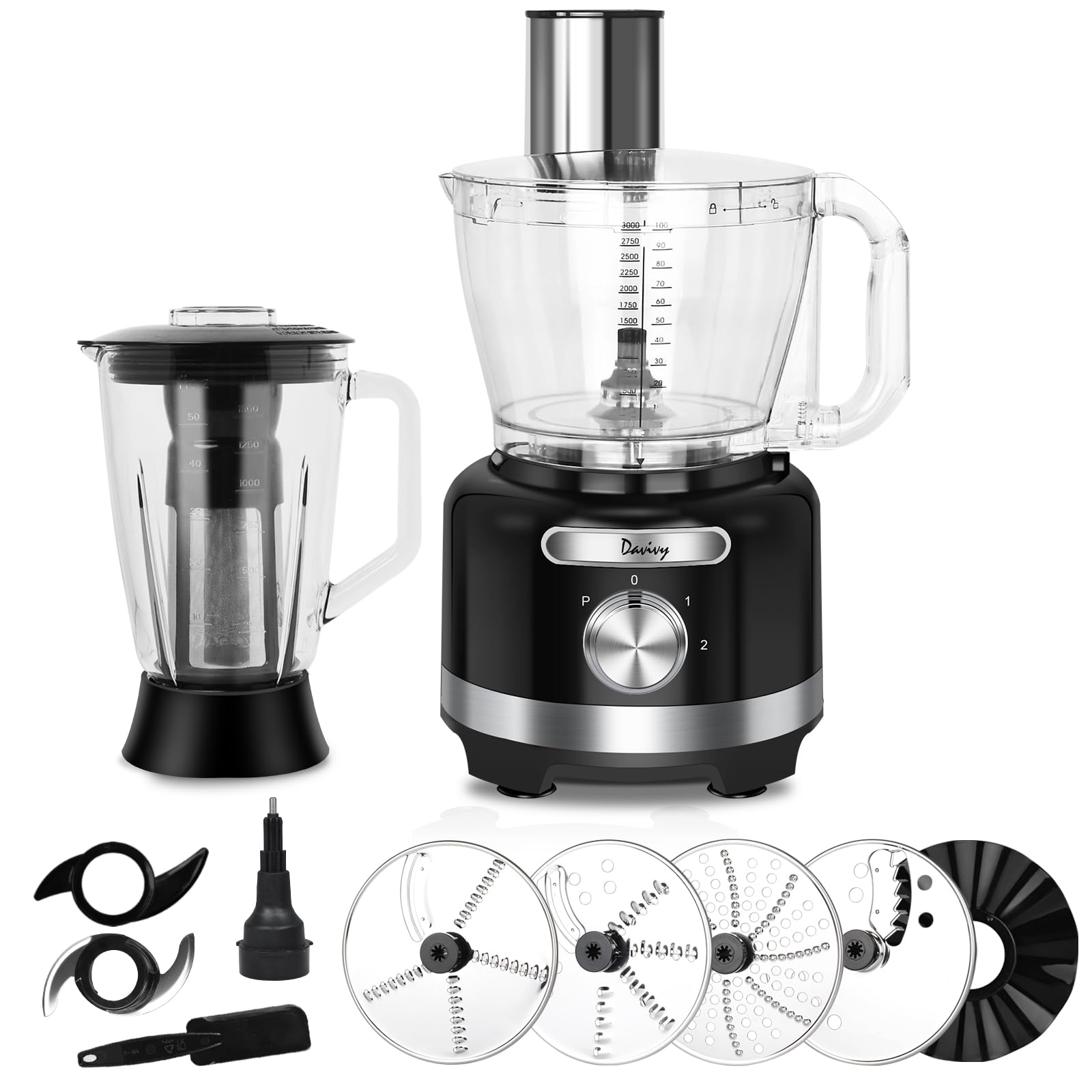 Photo 1 of Davivy 16 Cup Food Processor Blender Combo,10-in-1 Multifunction 3.8L Meat Processor Bowl 6 CUP(50 oz) Glass Blender & Filter,600W with 2 Speeds Plus Pulse Vegetables Chopper for Home Use,Black