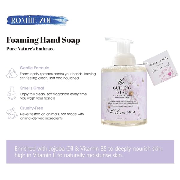 ROMIIE ZOI FOAMING HAND SOAP FOR MOTHER’S DAY GIFT BASKET – THE GUIDING STAR – INFUSED WITH HONEY ALMOND AROMA – 500 ML / 16.8 FL OZ