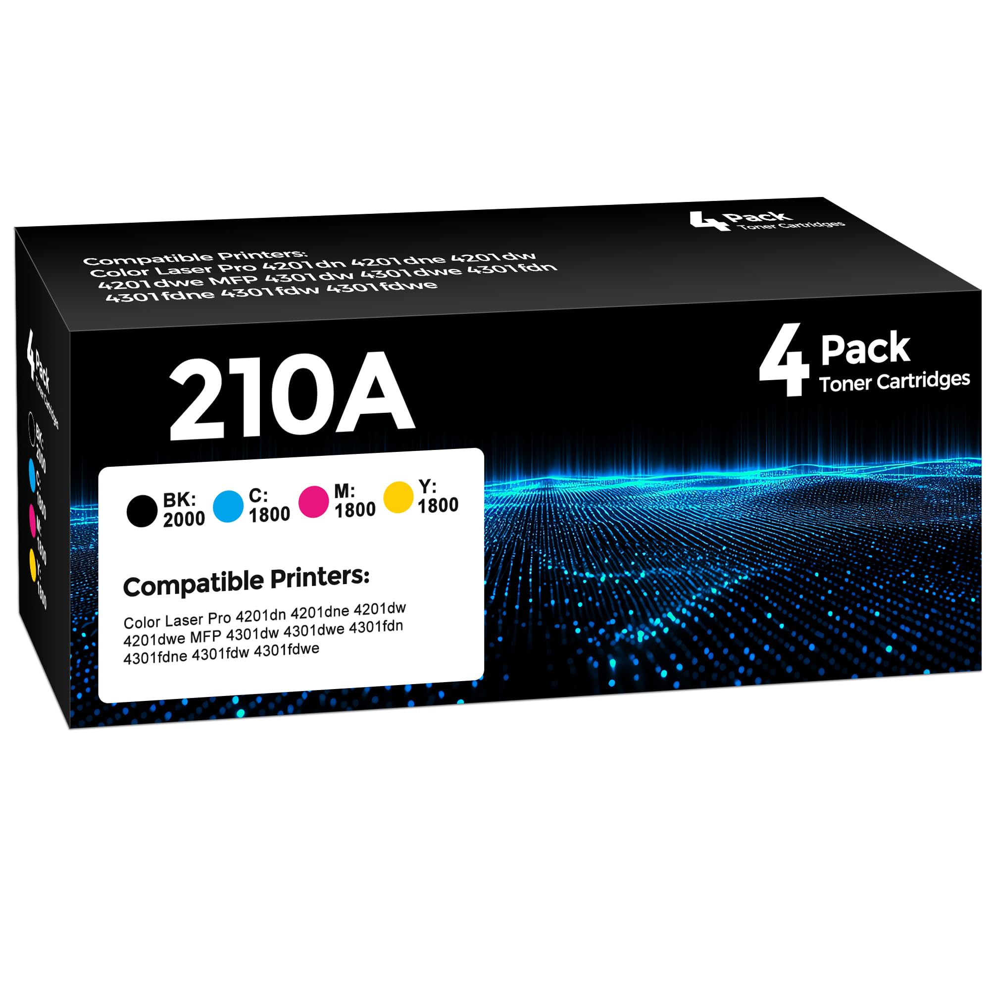 Photo 1 of 210A Toner Cartridge 4Pack Compatible with HP 210A 210X Toner Cartridge with 210A Toner Color Laser Jet Pro MFP 4301fdw 4201dw 4201dn 4301fdn 4301fdw 4301dw Printer (Black/Cyan/Magenta/Yellow)