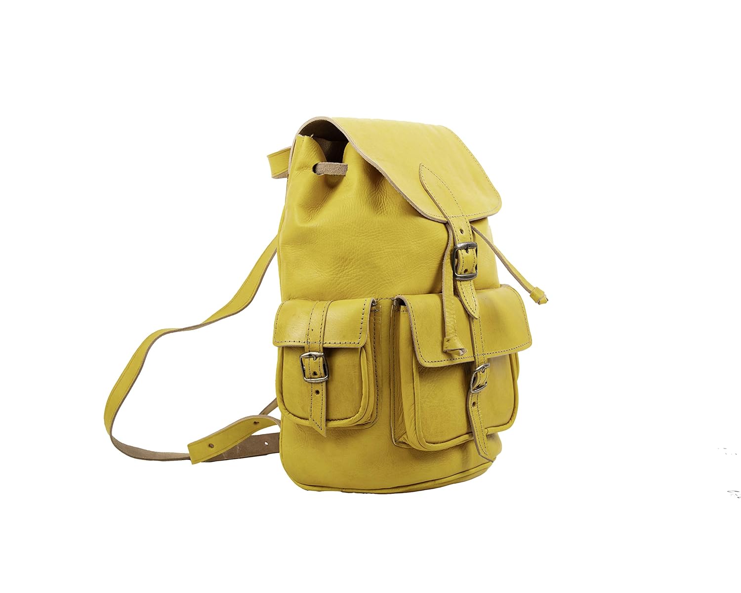 yellow leather backpack