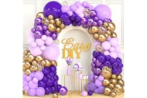 Purple Gold Balloons Garland Arch Kit, 142PCS Metallic Purple and Gold Balloons Arch Kit, Different Sizes 18/12/10/5 Inch Lat
