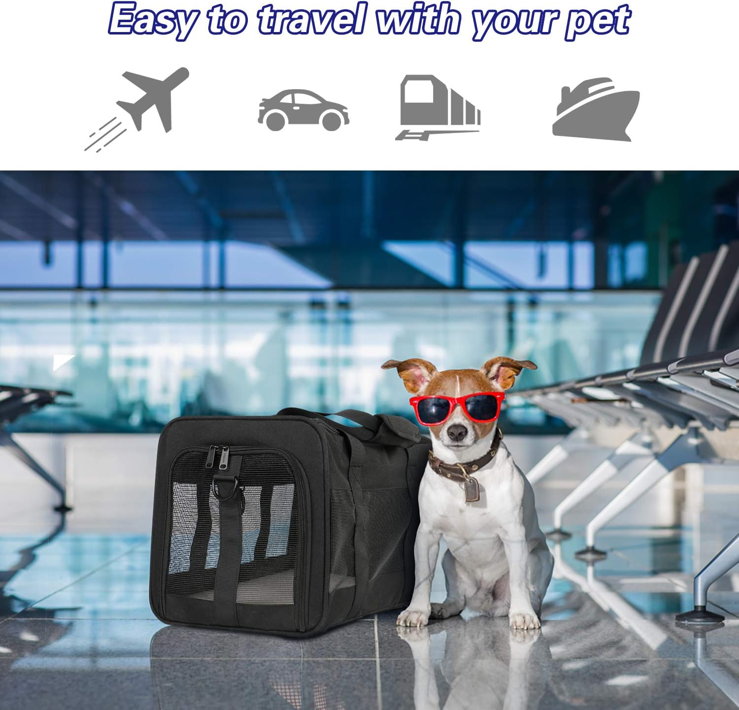 Mancro Pet Carrier Airline Approved, Soft-Sided Pet Travel Bag for Cats with Mesh Windows and Fleece Padding, Collapsible Dog Carrying Case Fit Under Airplane Seat for Kittens, Puppies and Small Dogs : Pet Supplies