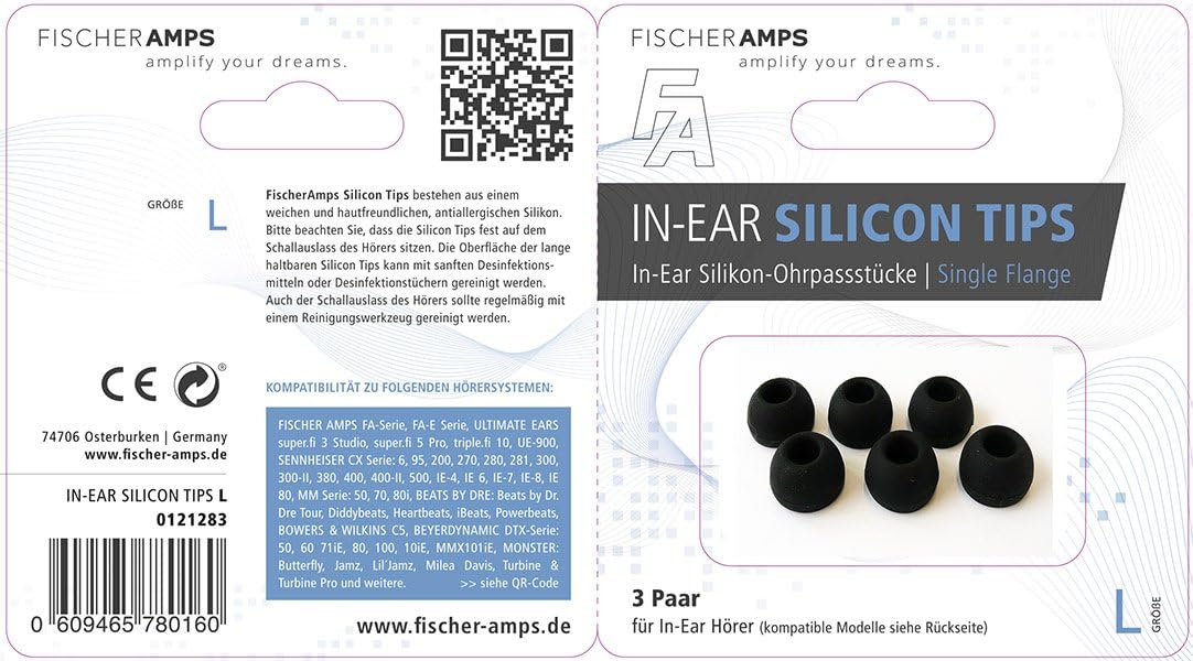 Fischer Amps Accessoires and Spare Parts Silcone Eartips FA Earphones, L, (960-00309)