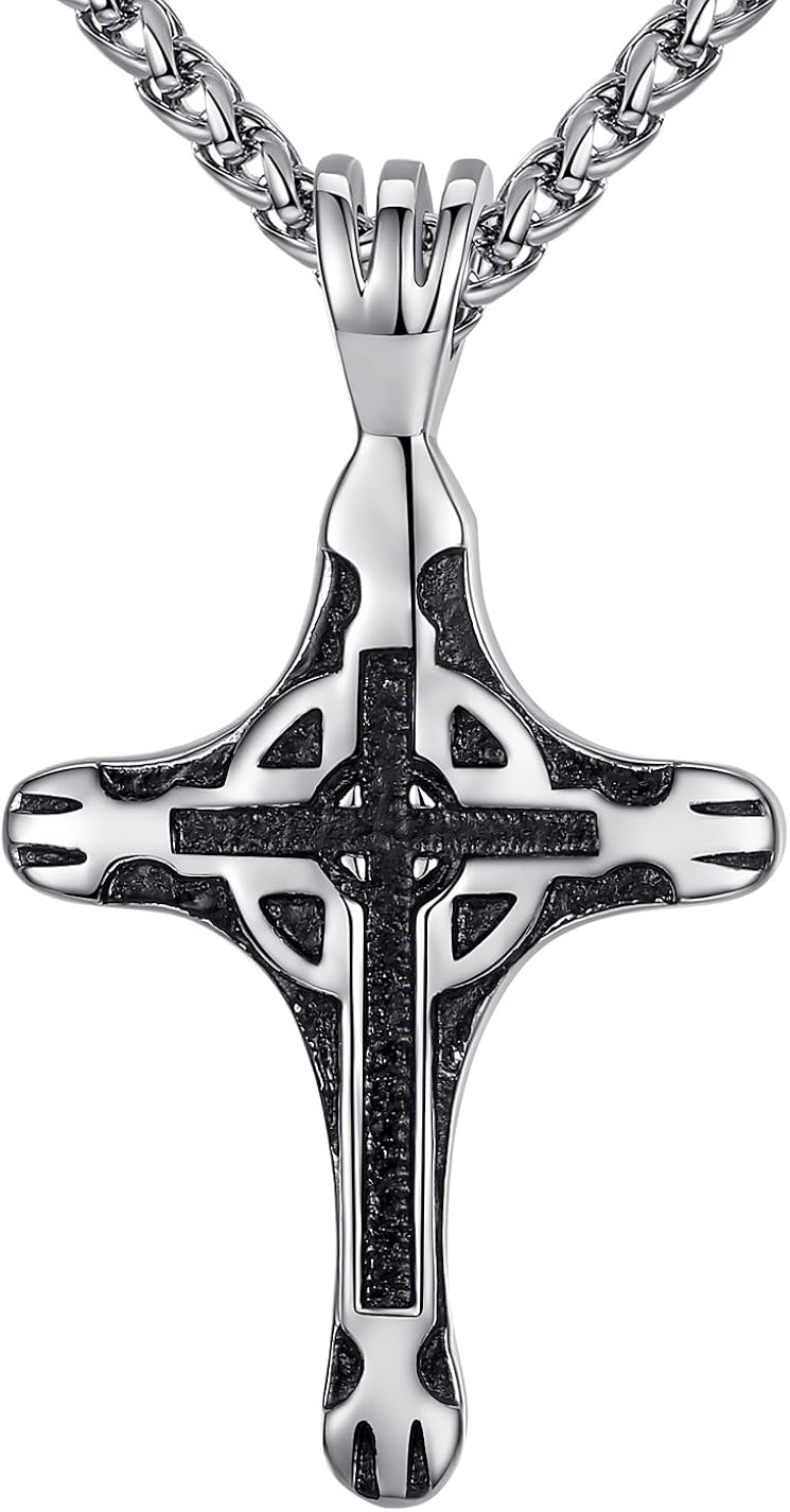 Men's Stainless Steel Celtic Cross Pendant Necklace, 24" Link Chain