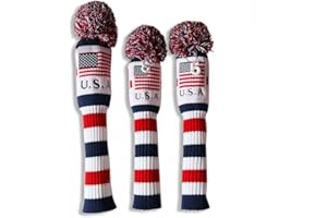 Craftsman Golf US Flag Knit Pom Pom White Blue Red Driver,Fairway Wood, Hybrid Head Cover Headcover for Callaway Mizuno Cobra Taylormade